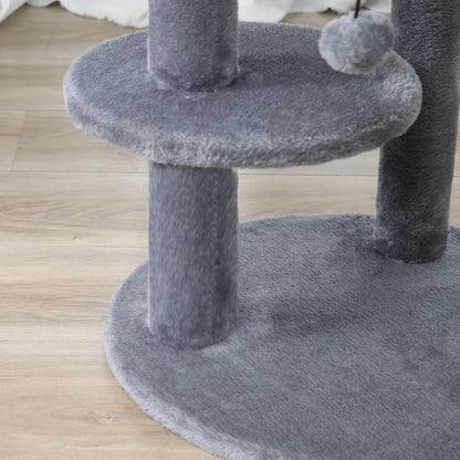 3-Tier 104cm Deluxe Cat Tree with Scratching Posts & Play Ball – Grey