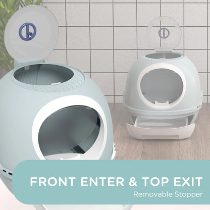 Drawer-Type Cat Litter Box with Skylight & Scoop – Tile Blue