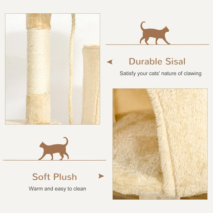 Cat Tree House 114cm with Condo, Perches & Scratching Posts – Beige