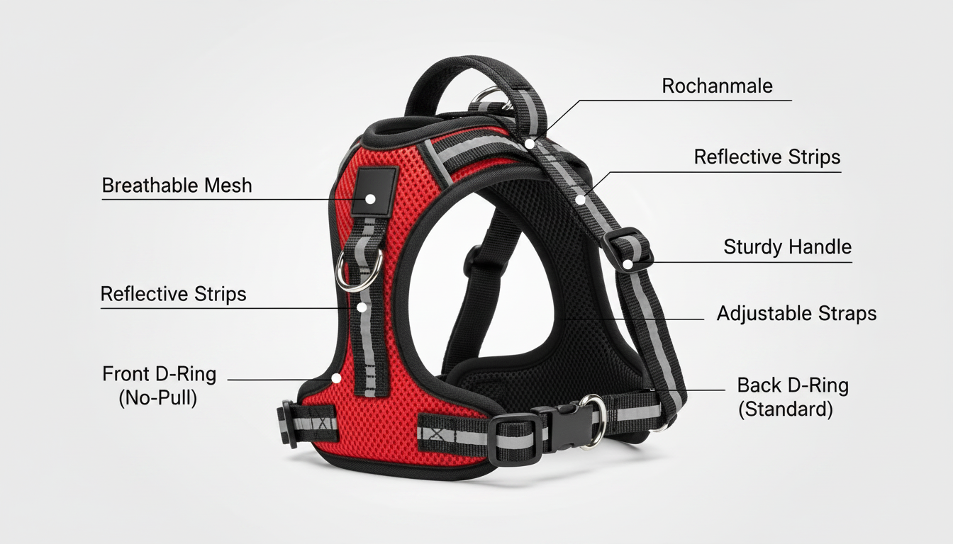 Adjustable No-Pull Dog Harness – Breathable Mesh, Reflective Straps for Safe Walking