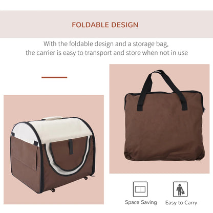 Folding Pet Carrier for Cats & Small Dogs 46x36x41cm – Brown