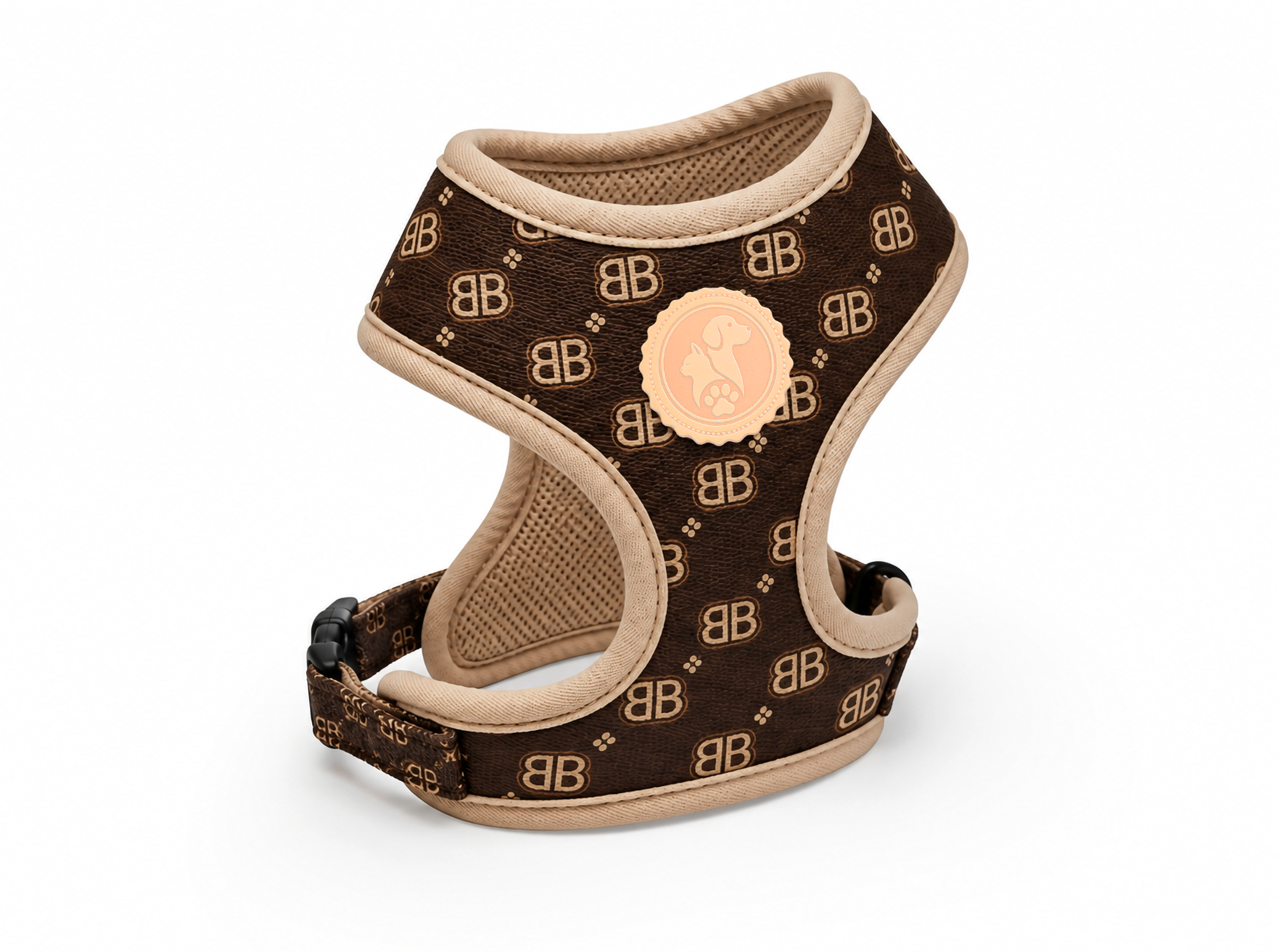 Luxury Brown Adjustable Dog Harness – Breathable Comfortable Walking Vest for Dogs