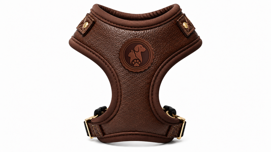 Brown Leather No-Pull Dog Harness Vest With Padding