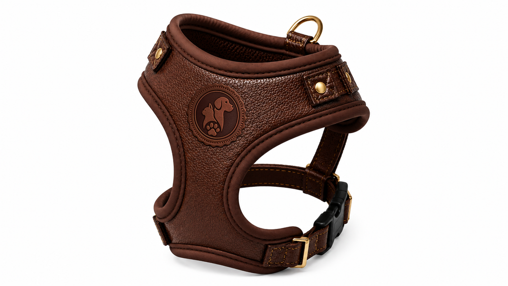 Premium Brown Leather No-Pull Dog Harness Vest