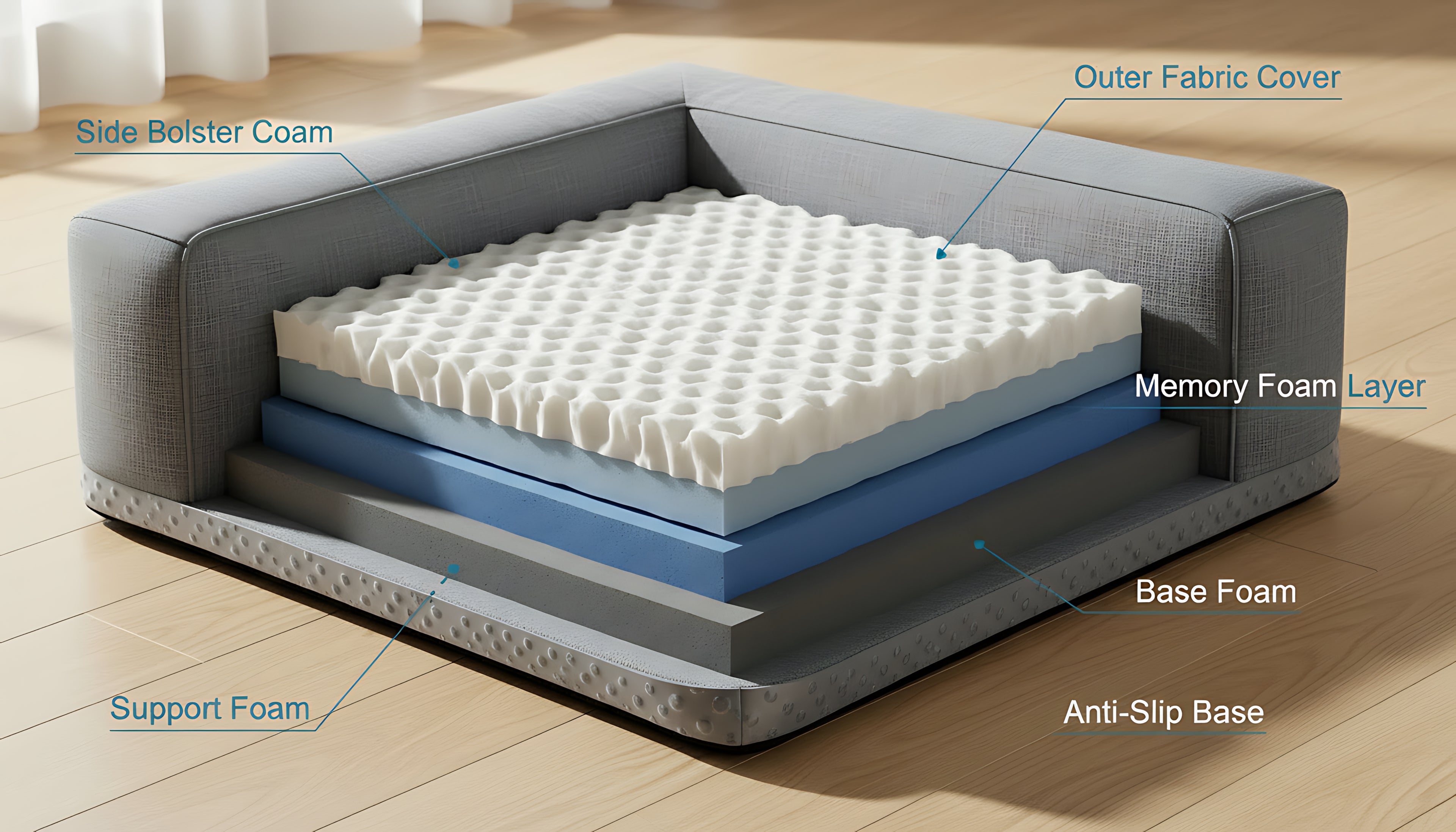Orthopedic Memory Foam Dog Bed (Washable & Anti-Slip)