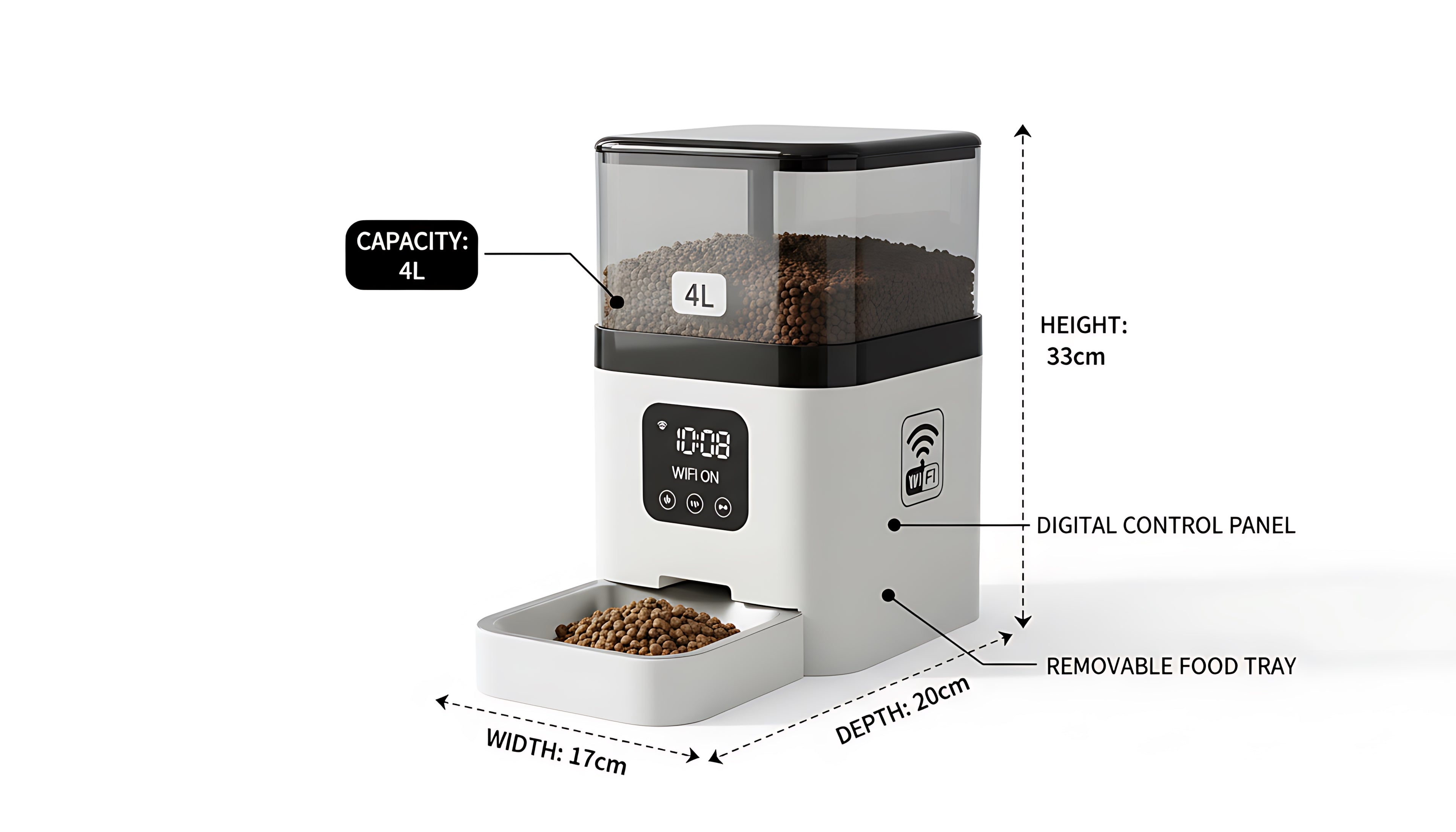 Smart Automatic Pet Feeder with Timer & WiFi Control (4L)