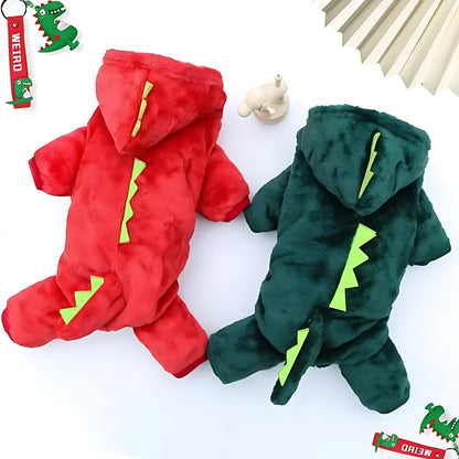 Dinosaur Style Dog Hoodie – Warm Fleece Winter Jacket for Small Dogs