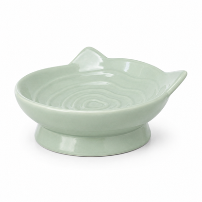 Elevated Ceramic Cat Bowl – Mint Green Cat Ear Design