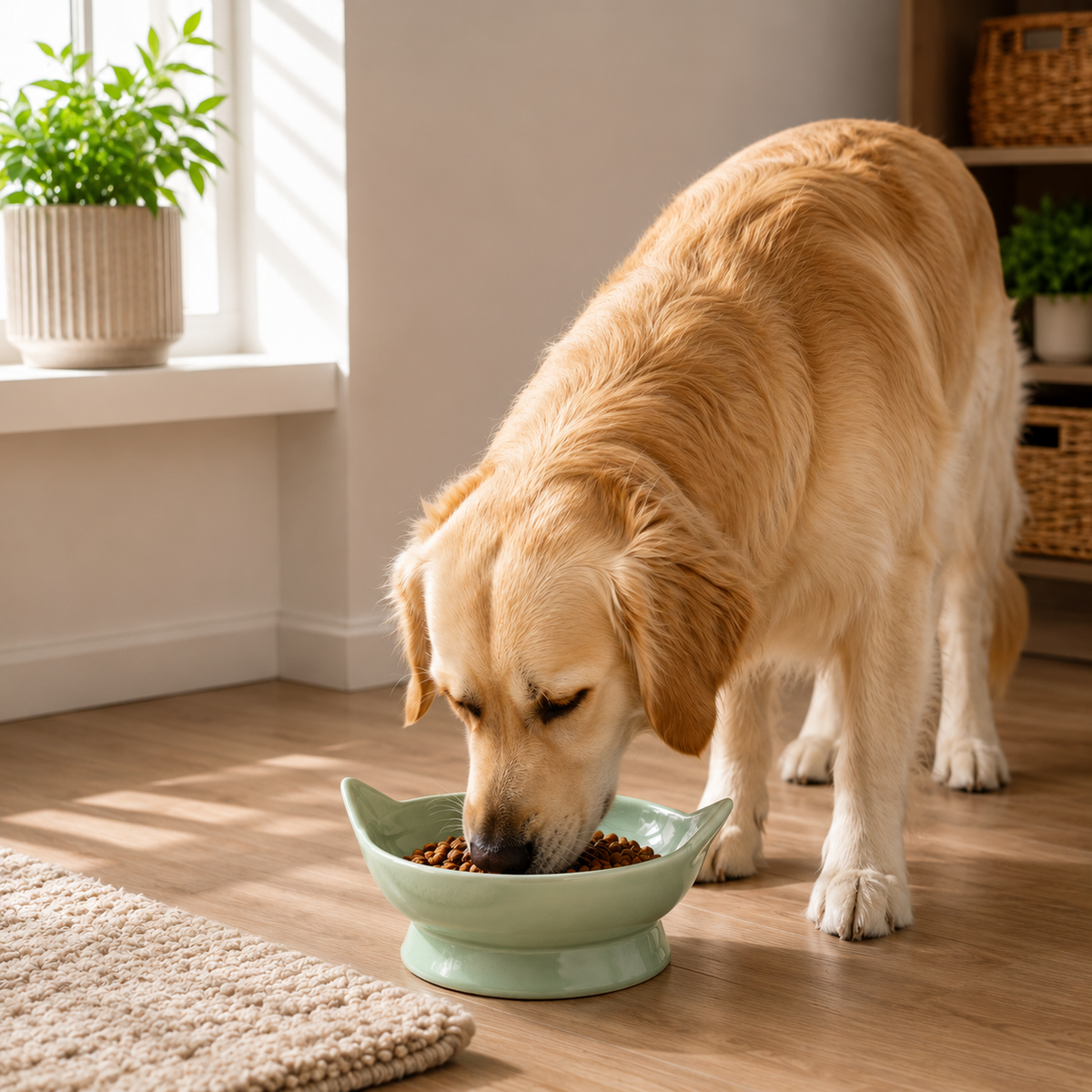 Elevated Ceramic Cat Bowl – Mint Green Cat Ear Design