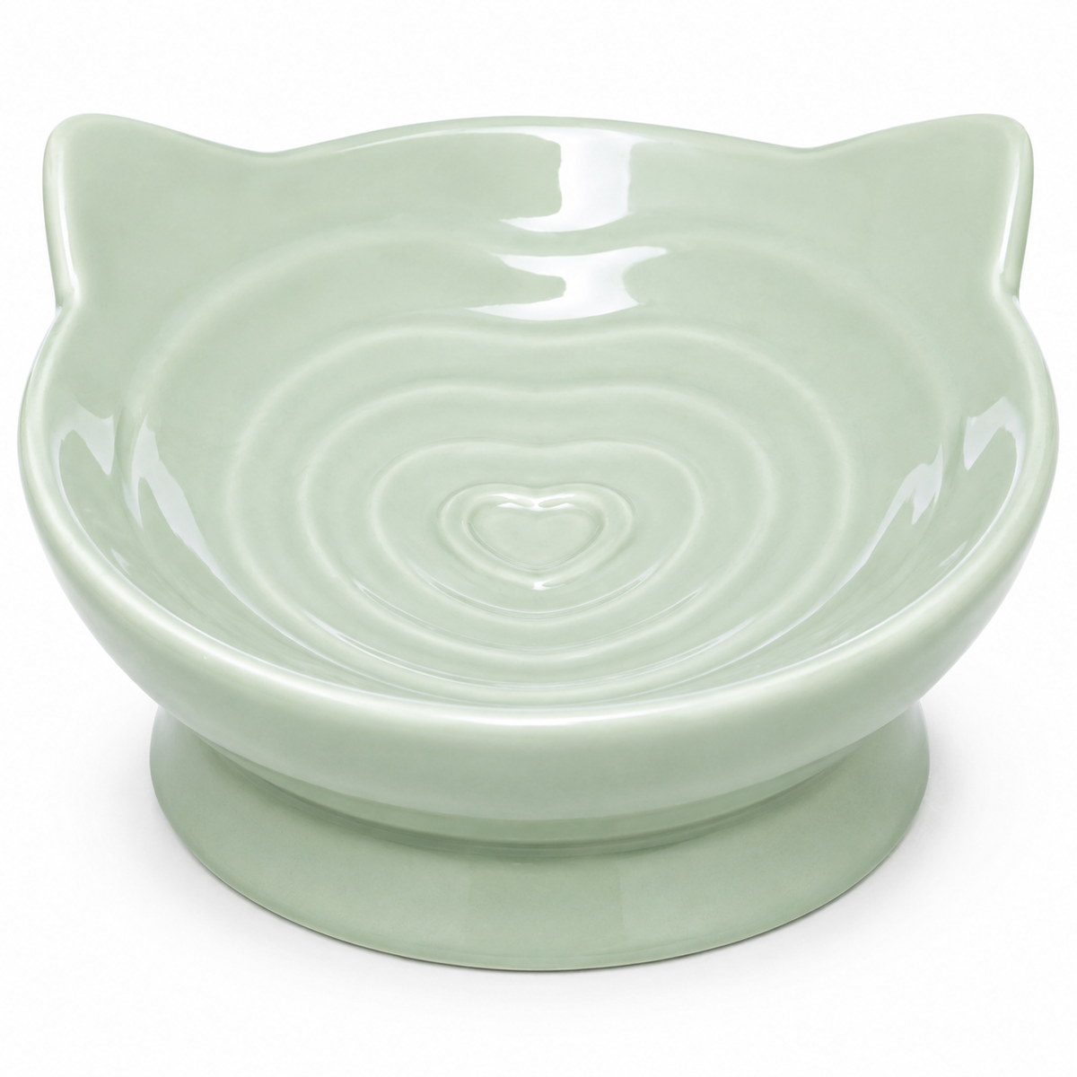 Elevated Ceramic Cat Bowl – Mint Green Cat Ear Design