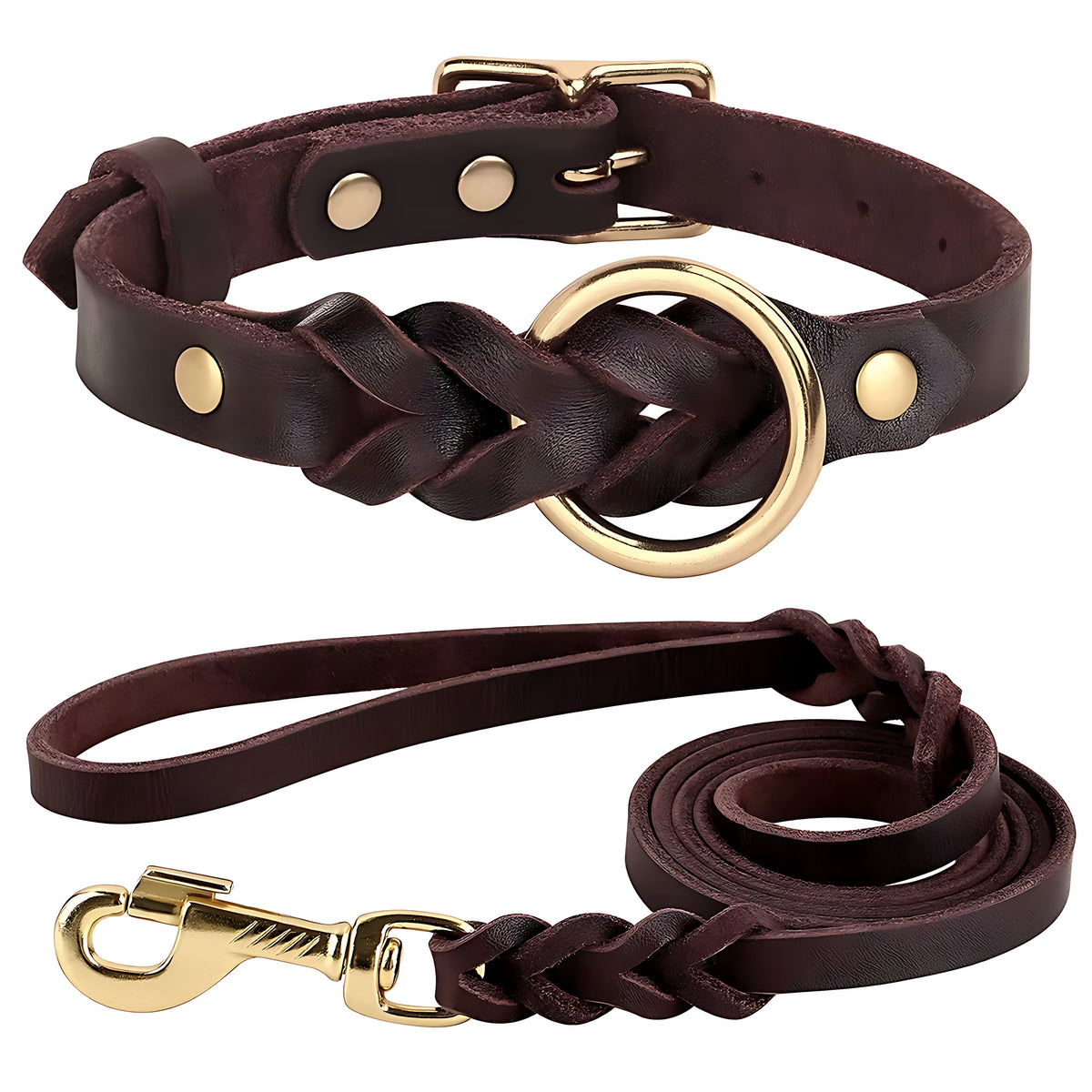 Genuine Leather Dog Collar And Leash Set For Large Dogs