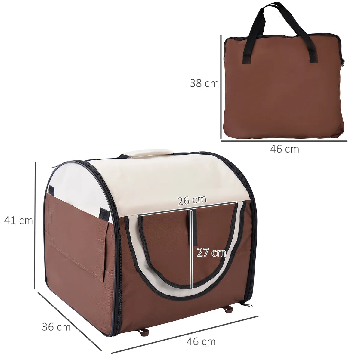 Folding Pet Carrier for Cats & Small Dogs 46x36x41cm – Brown