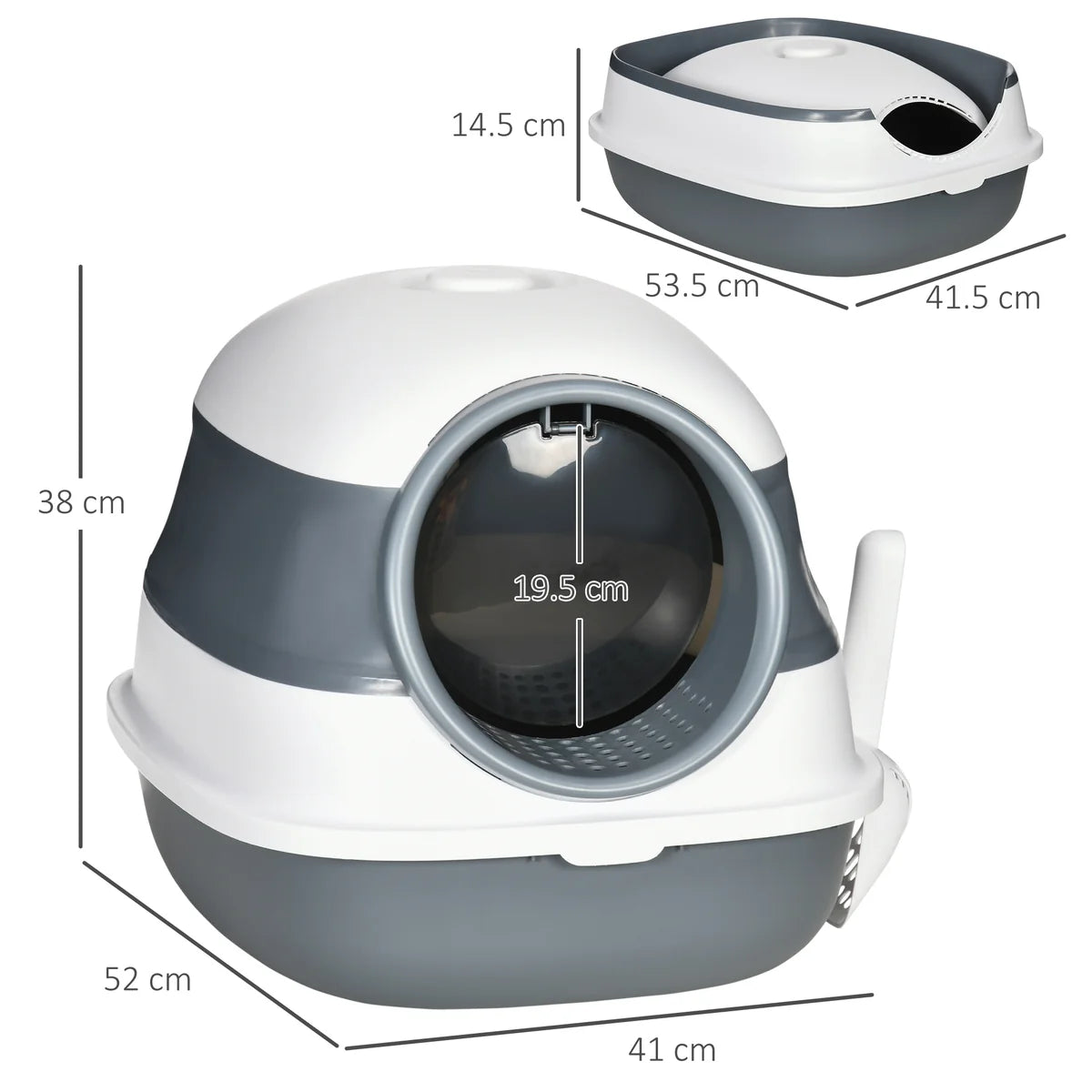 Hooded Cat Litter Tray with Lid, High Sides, Odour Control & Scoop – White & Grey
