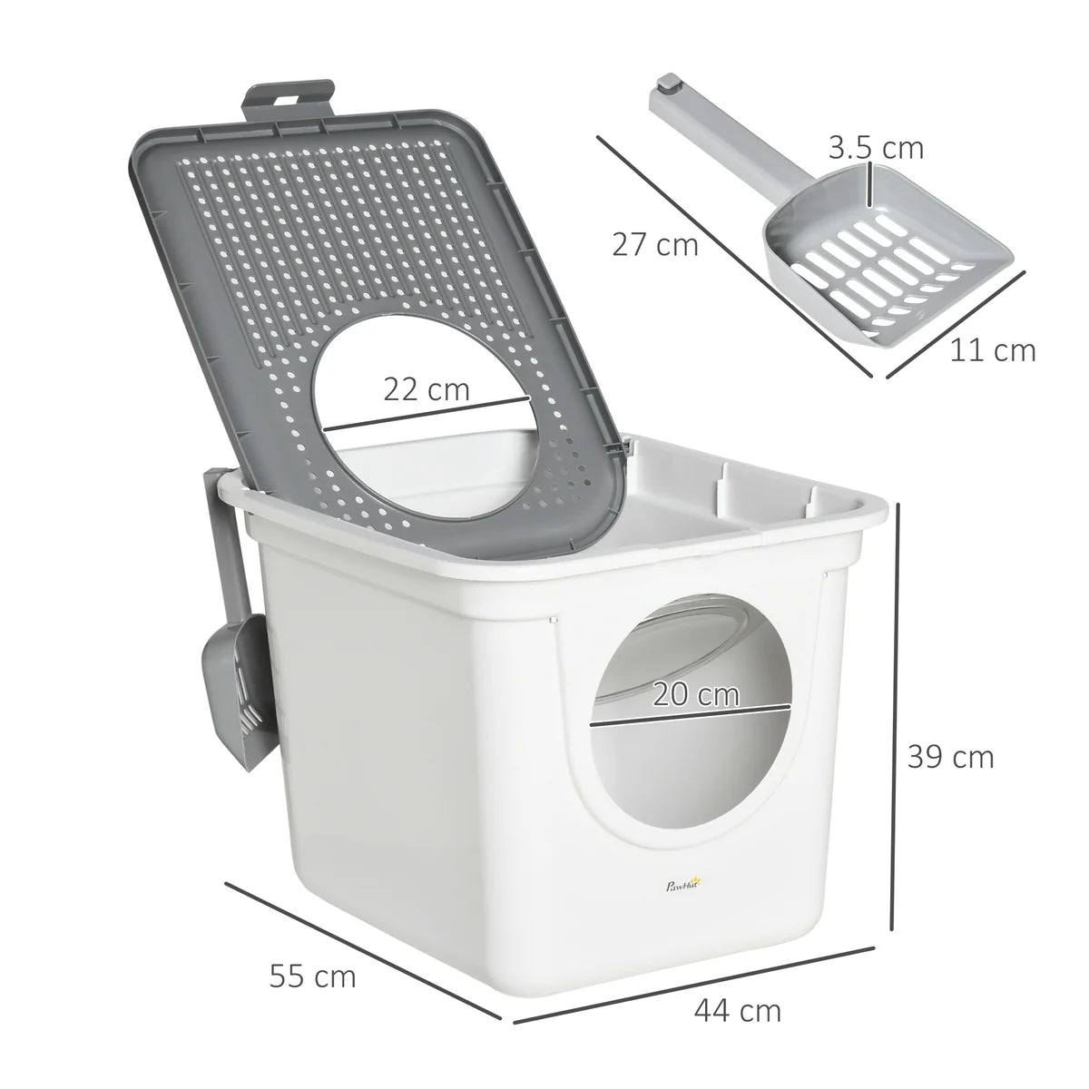 Enclosed Cat Litter Box with Front & Top Entry, Scoop Included – White