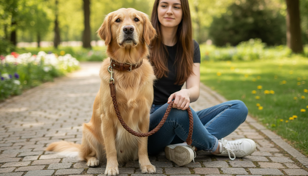 Leather Dog Collar and Lead Set – Braided Heavy Duty Leash for Dogs