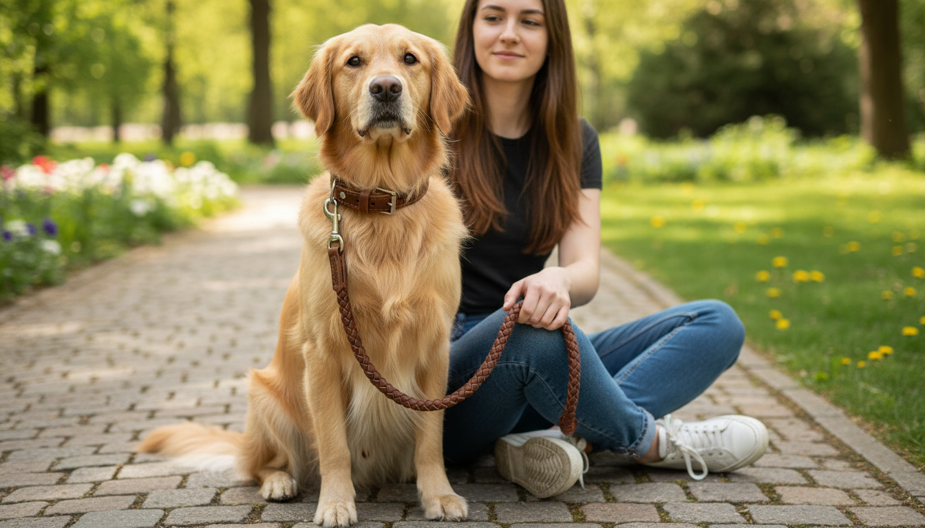 Leather Dog Collar and Lead Set – Braided Heavy Duty Leash for Dogs