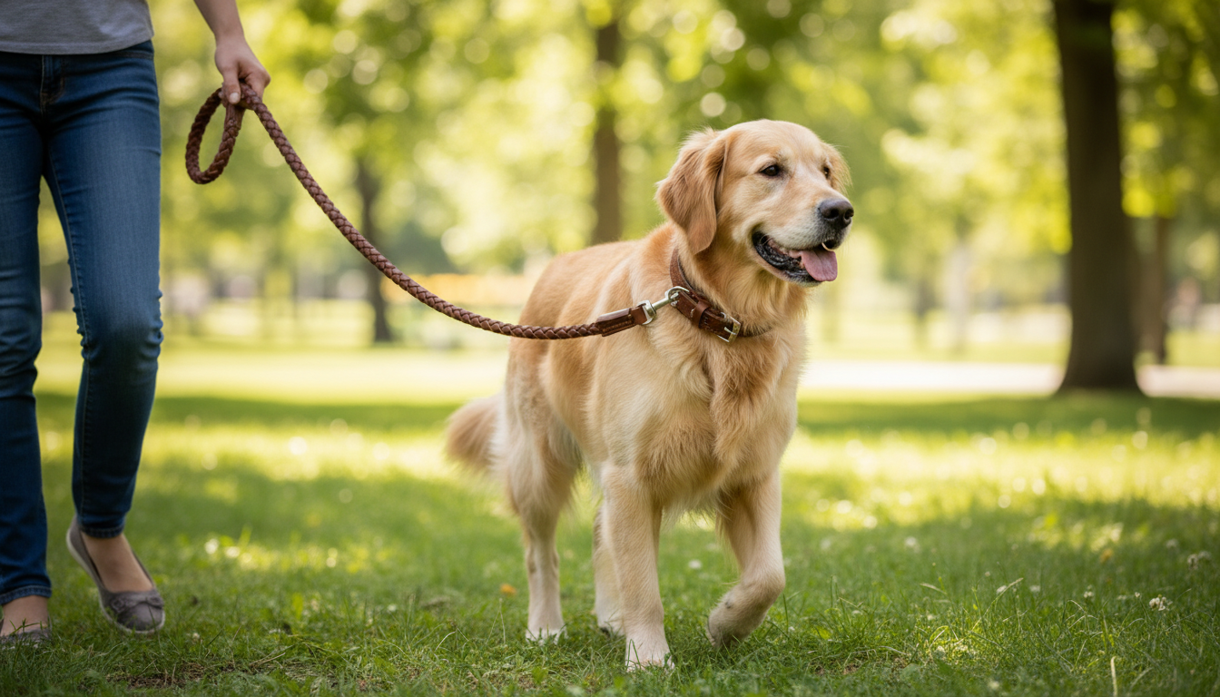 Leather Dog Collar and Lead Set – Braided Heavy Duty Leash for Dogs
