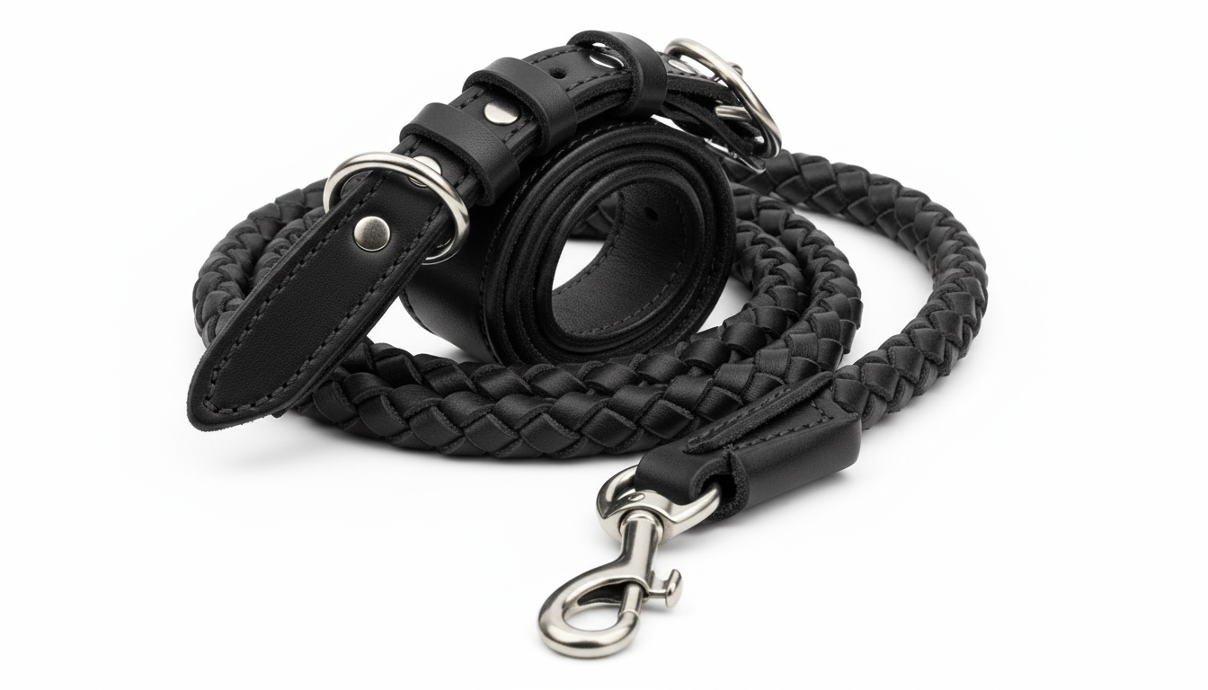 Leather Dog Collar and Lead Set – Braided Heavy Duty Leash for Dogs