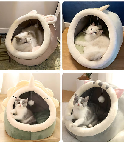 Plush Cat Cave Bed – Cozy Enclosed Pet Sleeping Den