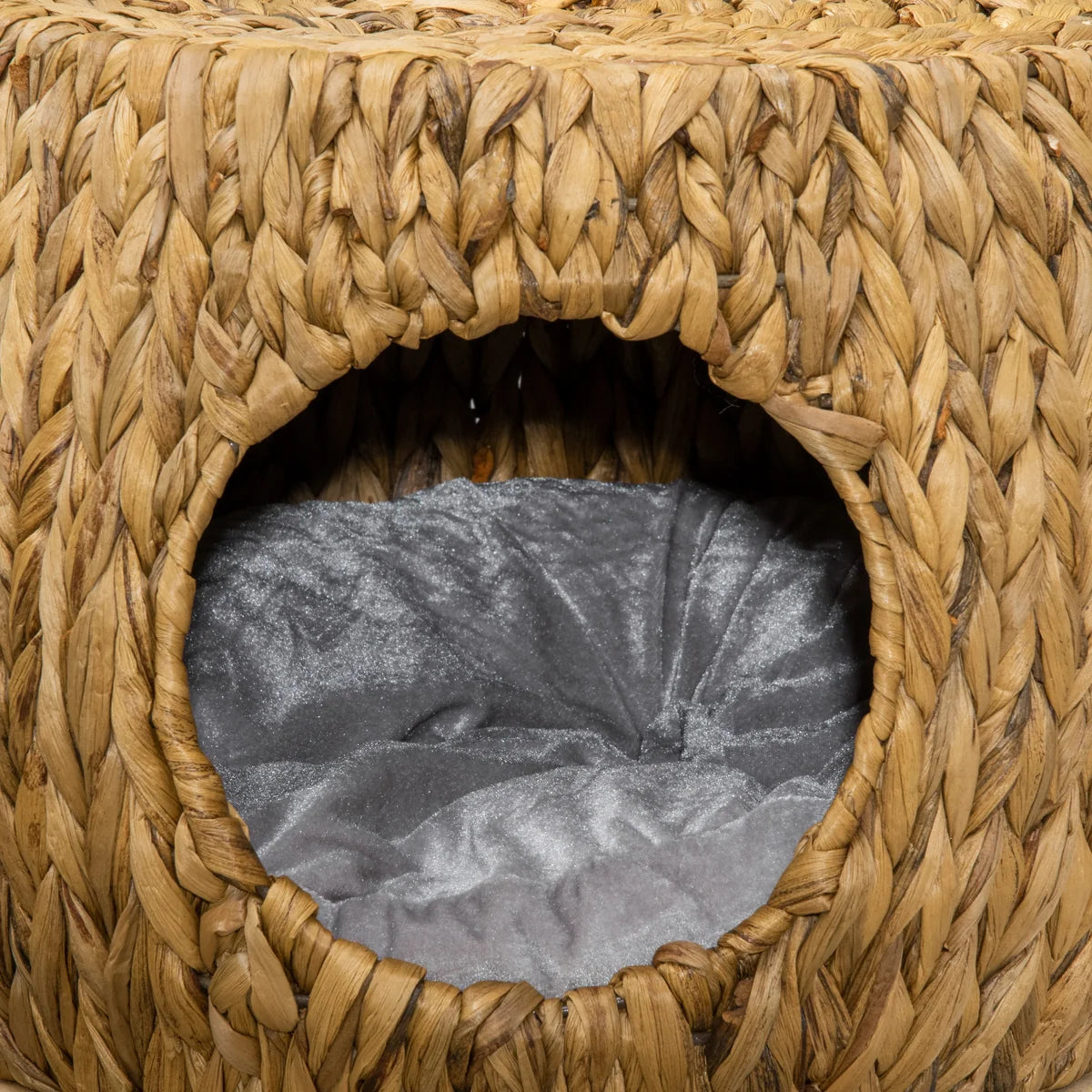 Wicker Cat Cave & Stool with Washable Cushion – Light Brown | 44 × 43 × 41cm