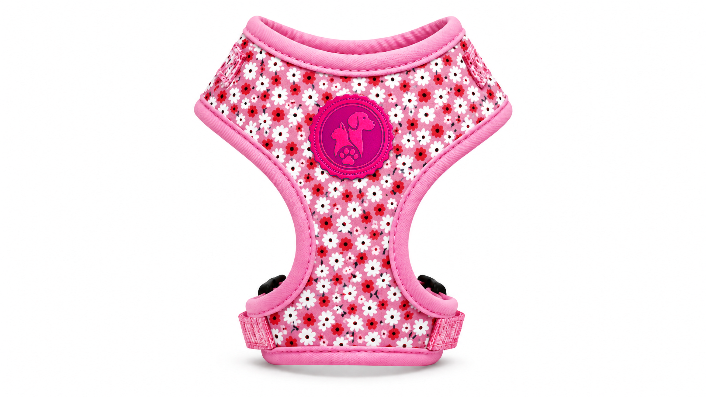Pink Floral Adjustable Dog Harness – Breathable Comfortable Walking Vest for Dogs
