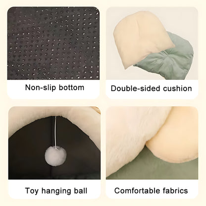 Plush Cat Cave Bed – Luxury Enclosed Sleeping House for Small Pets
