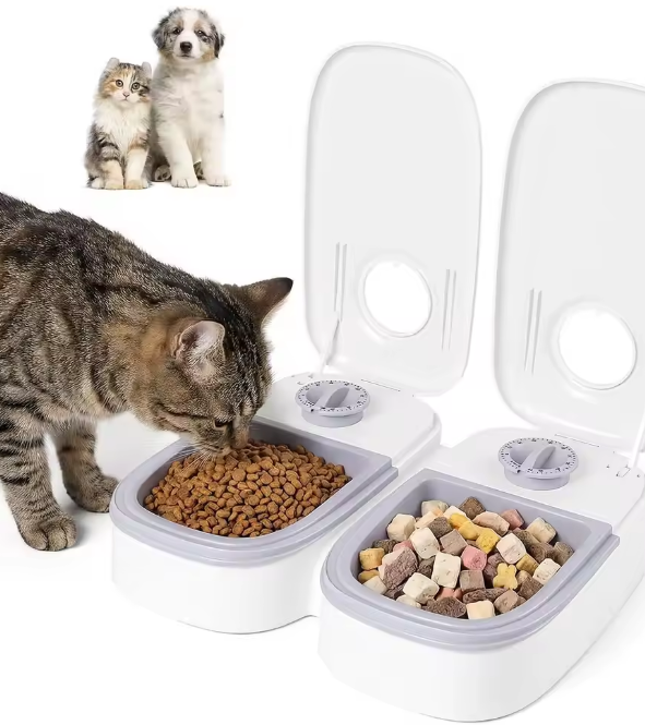 Automatic Pet Feeder with 48-Hour Timer, 2 × 350ml Food Compartments – White
