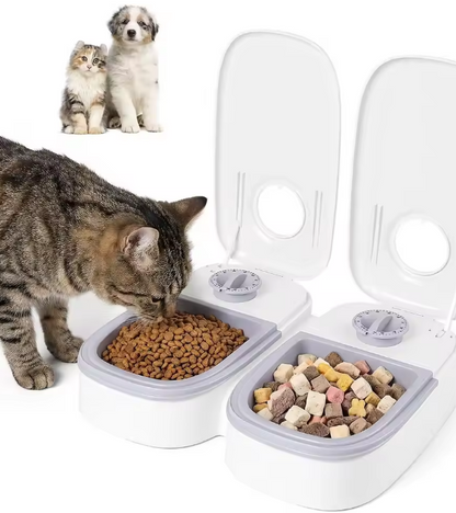 Automatic Pet Feeder with 48-Hour Timer, 2 × 350ml Food Compartments – White
