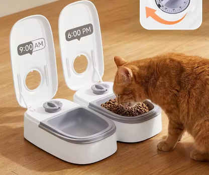 Automatic Pet Feeder with 48-Hour Timer, 2 × 350ml Food Compartments – White