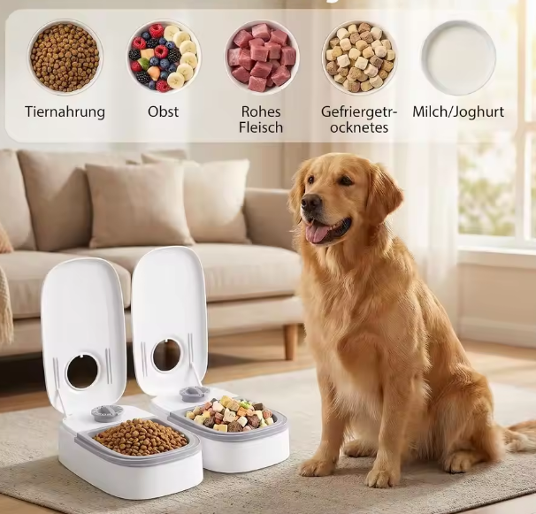 Automatic Pet Feeder with 48-Hour Timer, 2 × 350ml Food Compartments – White