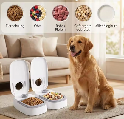 Automatic Pet Feeder with 48-Hour Timer, 2 × 350ml Food Compartments – White