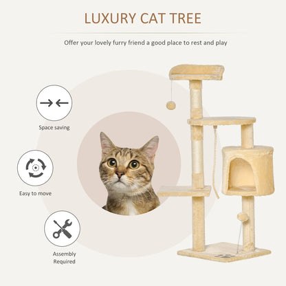 Cat Tree House 114cm with Condo, Perches & Scratching Posts – Beige