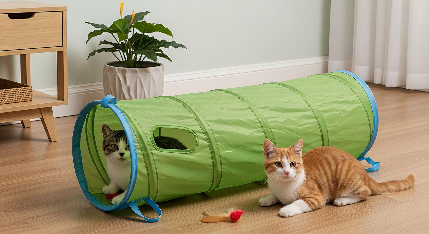 Foldable Cat & Small Dog Play Tunnel – With Toy Balls