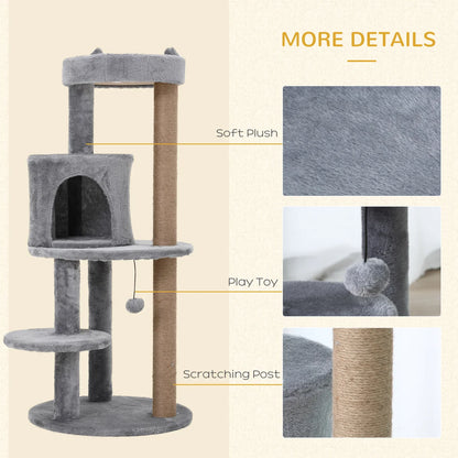 3-Tier 104cm Deluxe Cat Tree with Scratching Posts & Play Ball – Grey
