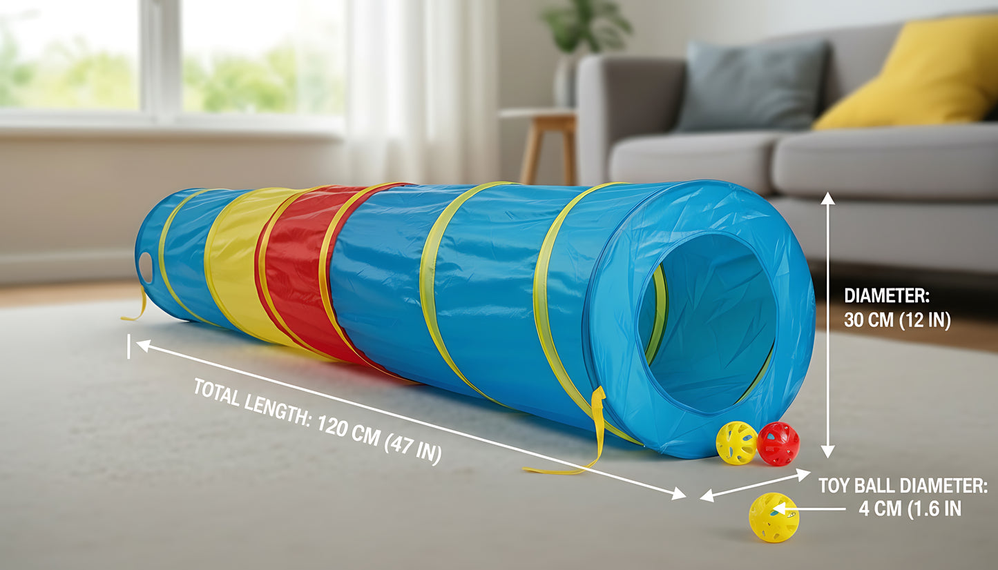 Foldable Cat & Small Dog Play Tunnel – With Toy Balls