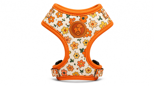 Orange Floral Adjustable Dog Harness Vest – Breathable