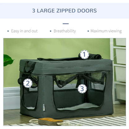 49cm Foldable Portable Pet Carrier with Cushion for Small Dogs & Cats