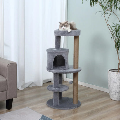 3-Tier 104cm Deluxe Cat Tree with Scratching Posts & Play Ball – Grey
