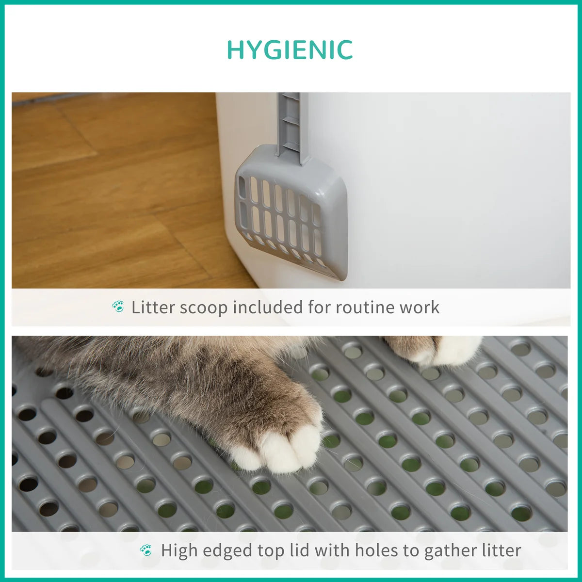 Enclosed Cat Litter Box with Front & Top Entry, Scoop Included – White