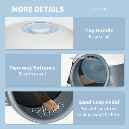 Hooded Cat Litter Tray with Lid, High Sides, Odour Control & Scoop – White & Grey