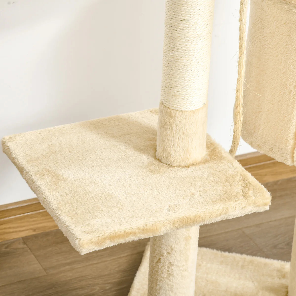 Cat Tree House 114cm with Condo, Perches & Scratching Posts – Beige