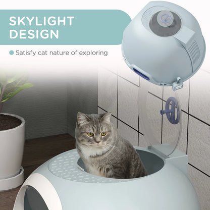 Drawer-Type Cat Litter Box with Skylight & Scoop – Tile Blue