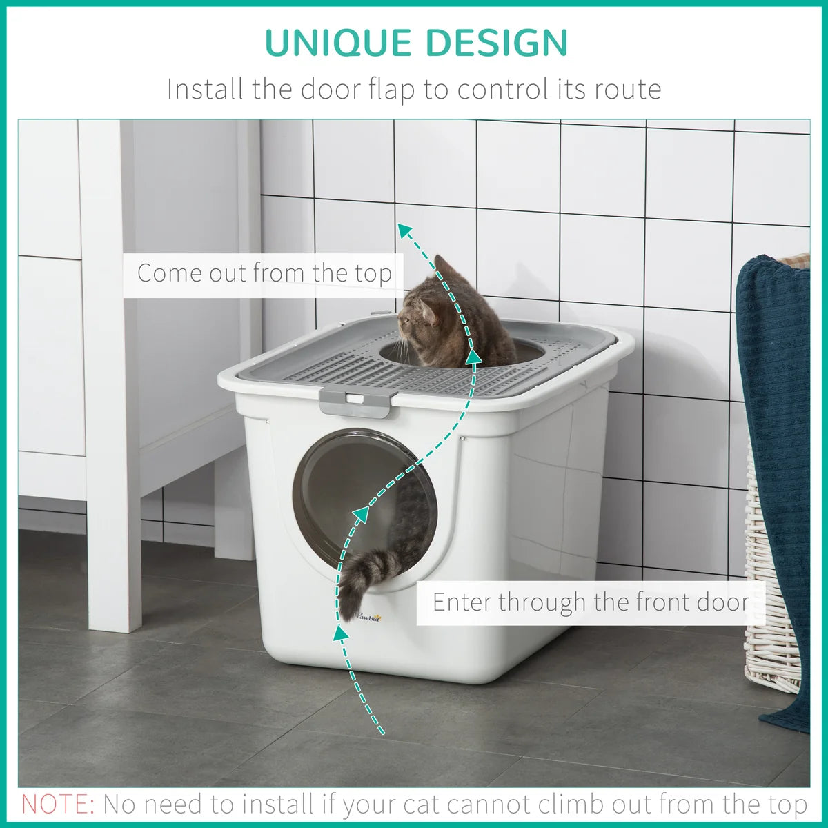 Enclosed Cat Litter Box with Front & Top Entry, Scoop Included – White