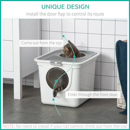 Enclosed Cat Litter Box with Front & Top Entry, Scoop Included – White